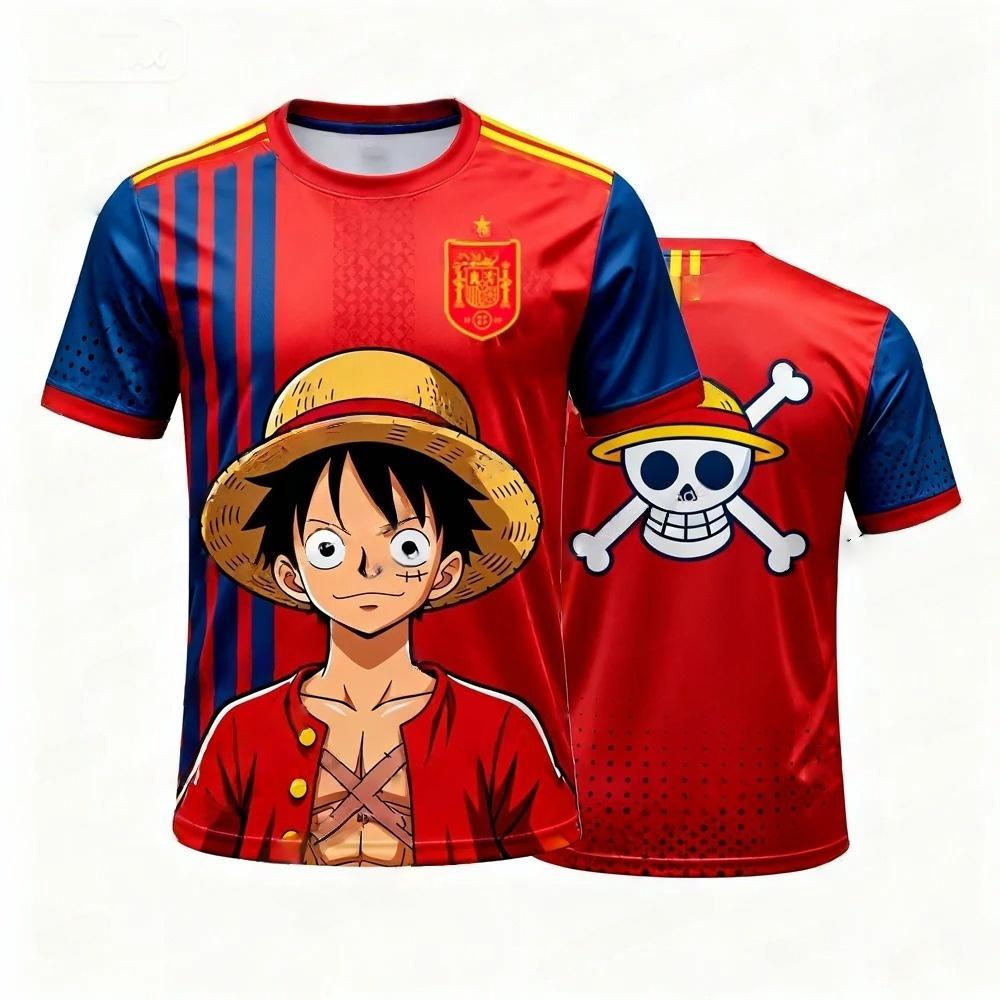 One Piece Monkey D. Luffy Spain National Team 3D Quick Dry T-Shirt For Men Women Kids Anime Football Fan Tee Outdoor sportswear