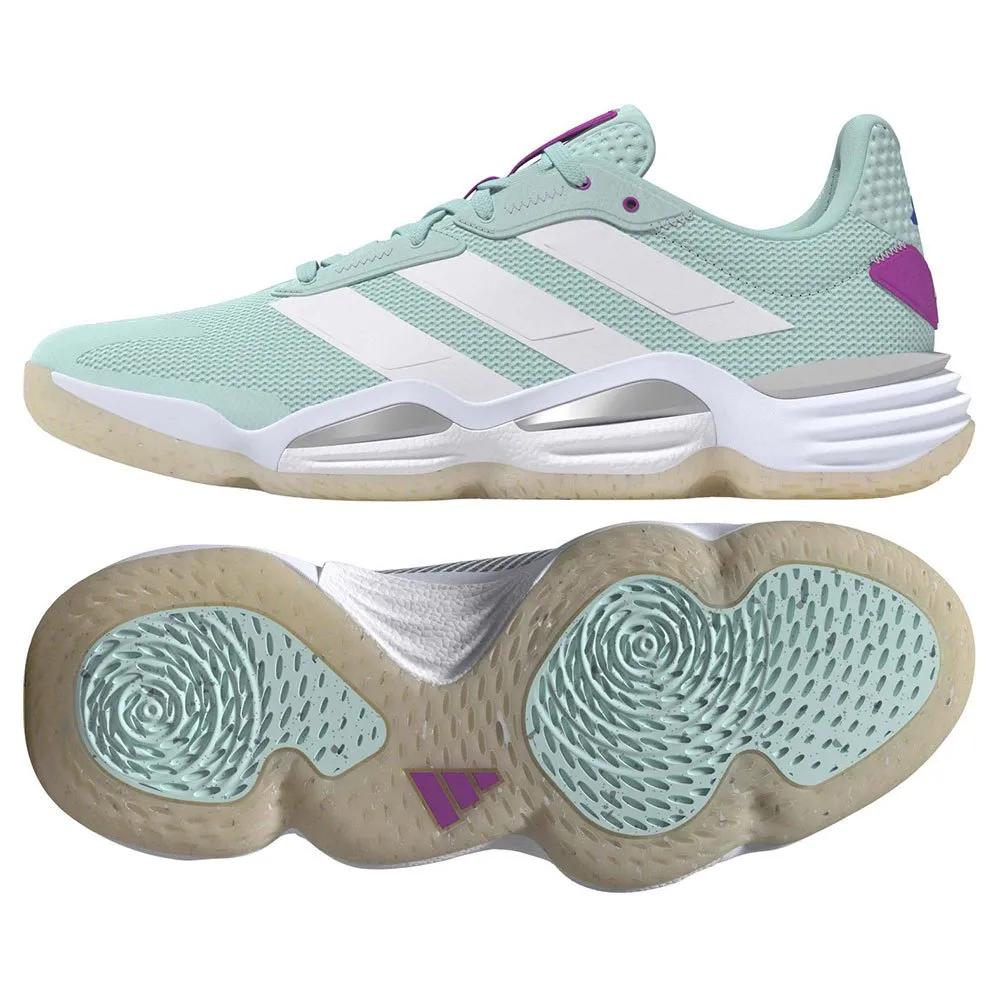 New Adidas Stabil 16 Indoor Semi Flash Aqua Cloud White Purple Burst Women's IE3586