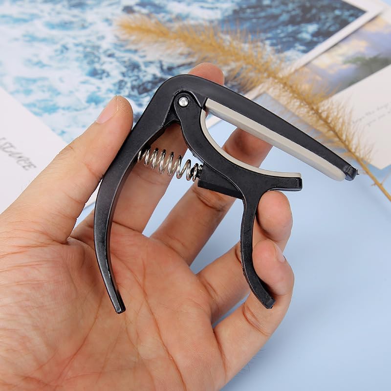 2 PCS Guitar Capo, Acoustic Guitar, Electric Guitar Capo- Banjo and, for Acoustic, Ukulele, Mandolin, Bass, Picks Black Single Handed Capo