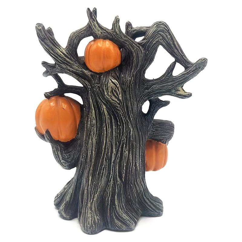 

Halloween Pumpkin Tree Decor – Lighted Resin Halloween Figurine With Ghost Face & Pumpkins, Haunted Miniature Tree