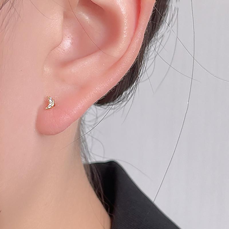Golden Moon Stud Earrings Women's Light Luxury Temperament Personality Inlaid with Zircon