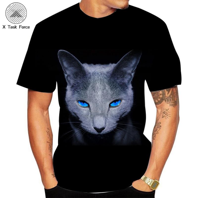 Summer Round Neck 3D Cat Printed Top Fashionable Casual Short Sleeved Men's T-shirts