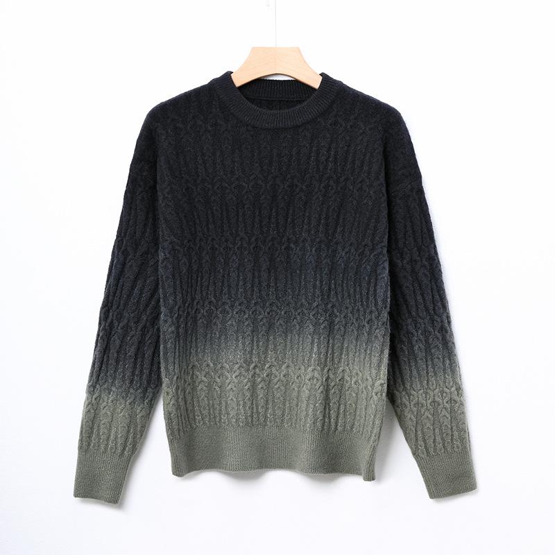 Men’s Thick Gradient Zip Stand Collar Knit Sweater