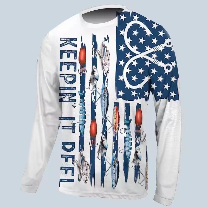 3D-Druck Herren Angelshirt Outdoor Langarm UV-Schutz Atmungsaktiv Schnelltrocknend Leicht Schweißableitend Tops Frühling Sommer Angeln