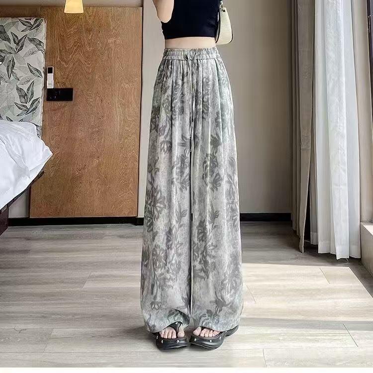 

2025 Summer Retro Print High-Waisted Wide-Leg Pants - Slimming, Loose, and Lightweight for Women XL сірий колір