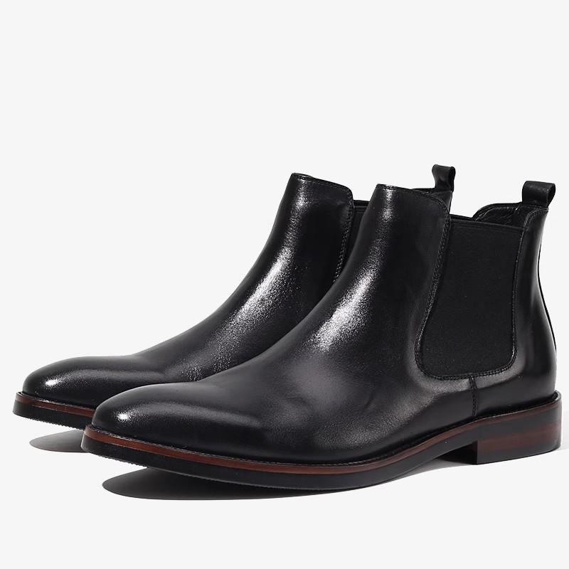 Moda 2025 Nuove Scarpe in Pelle High Top Scarpe Artigianali Vintage Chelsea Stivale in Pelle Britannico a Punta Quadrata Scarpe Eleganti in Pelle