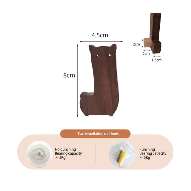 1pcs New Wooden Hook Creative Nordic Cute Animal Hook Wall Hanging Coat Hook Home Decoration Solid Wood Hook Kitchen Accessories
