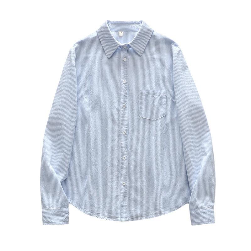 Casual simple Oxford spinning shirt 1116 spring and autumn new Korean version loose striped bottoming shirt women's top, trendy