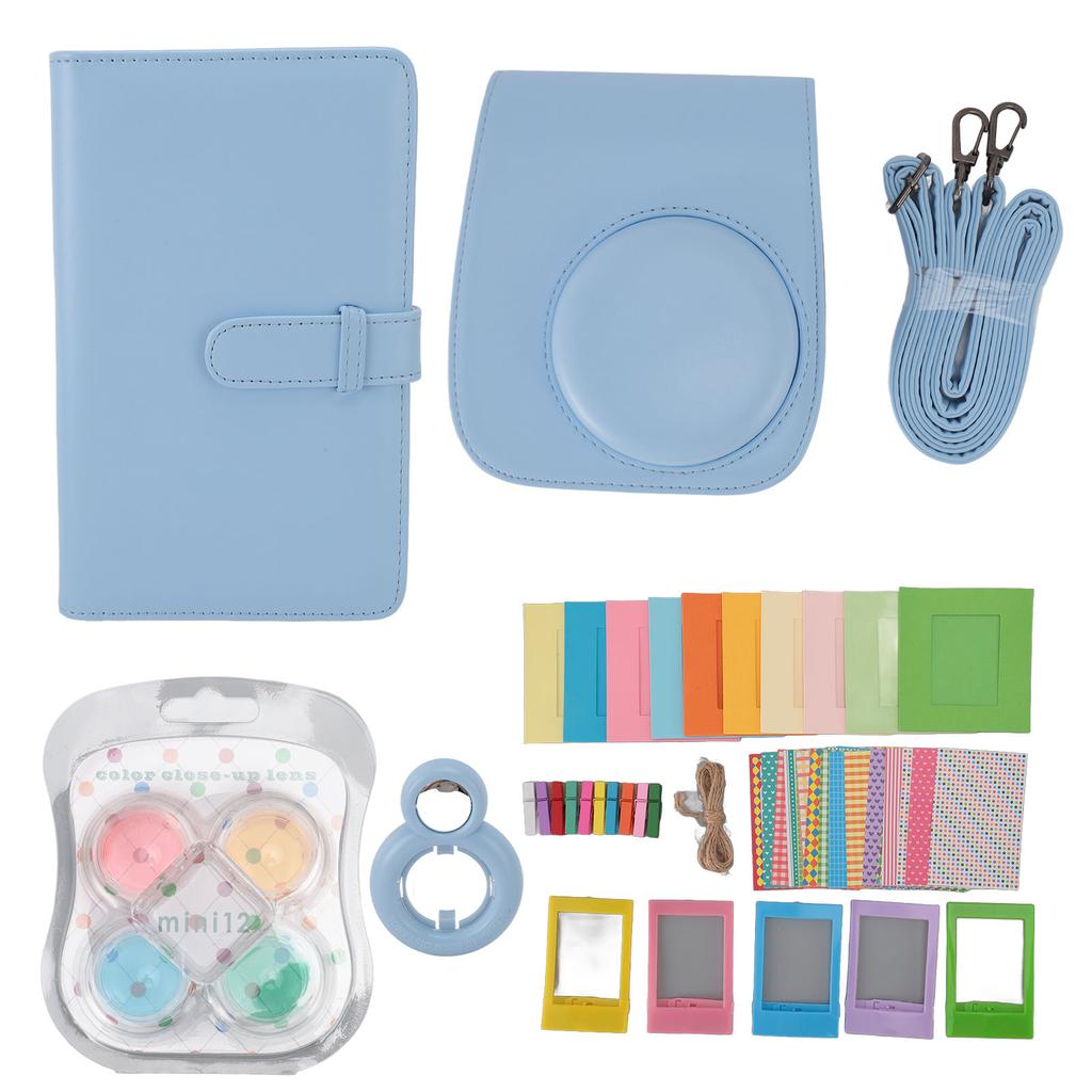 Instant Camera Protective Case with Photo Frames Album Shoulder Strap Selfie Mirror Filters Stickers for Fujifilm Instax Mini12