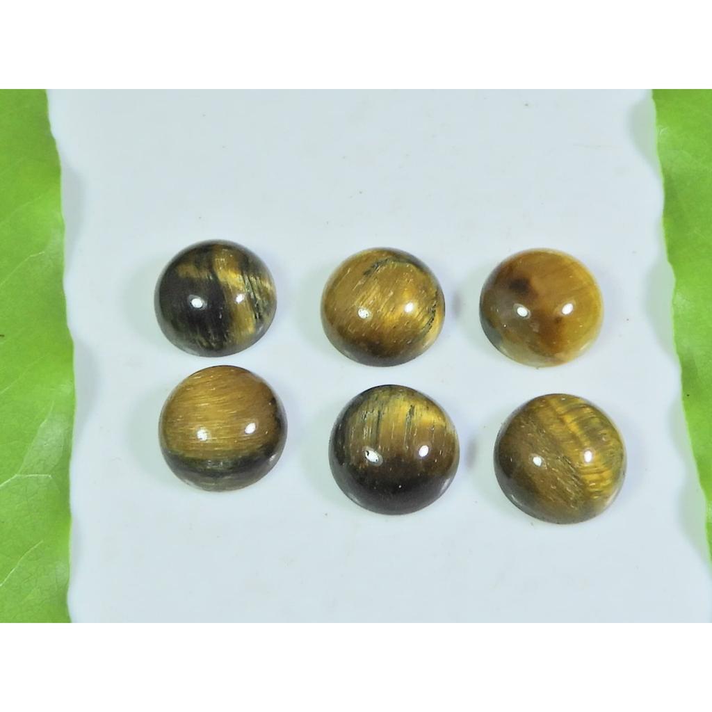 11MM Natürliches Tigerauge Runder Cabochon Lose Edelsteine 6 Stück Los 41 Karat. A-522