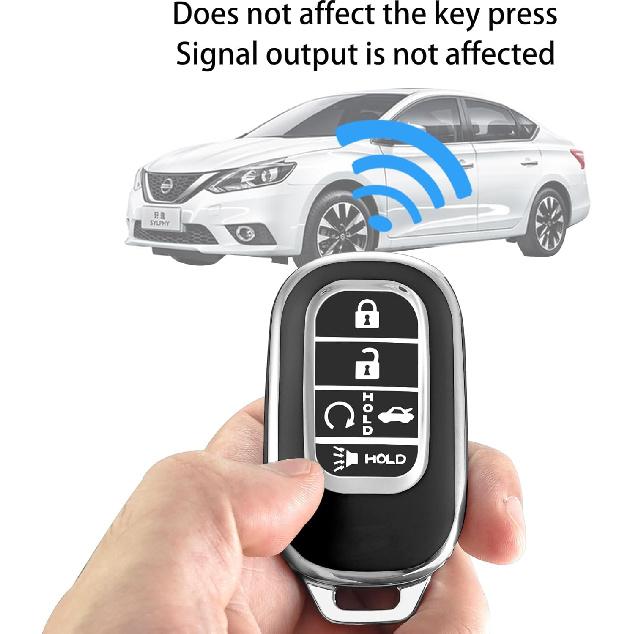 For Honda Key Fob Cover,Case With Keychain,Soft TPU Protection Key Shell/Skin,5 Buttons Fit   Accord Civic HR-V CR-V Pilot Remote Key(Black)