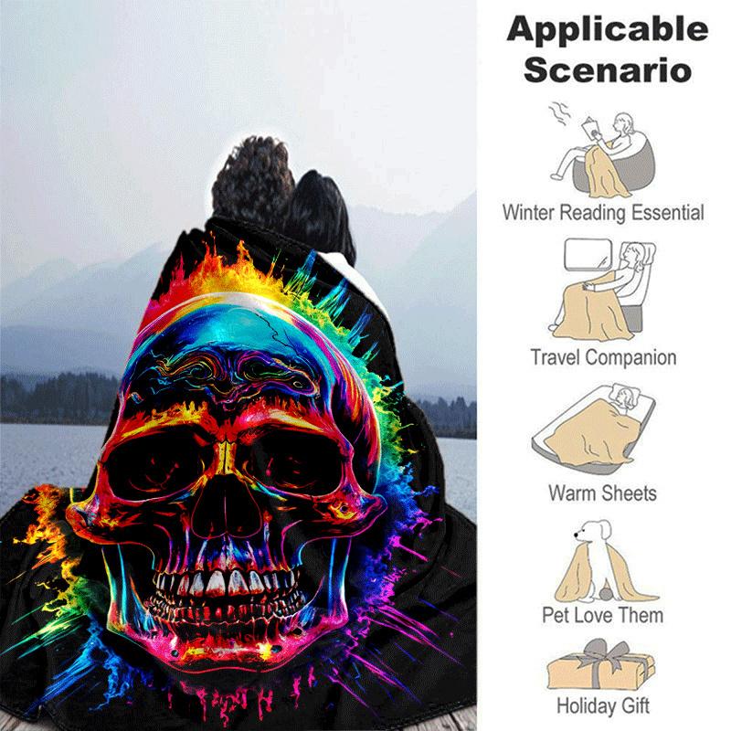 1 Stück leichte Flanelldecke mit Totenkopfmuster, Bequeme und warme Decke, für Sofa, Bett, Couch, Büro, Geeignet als Geschenkdecke