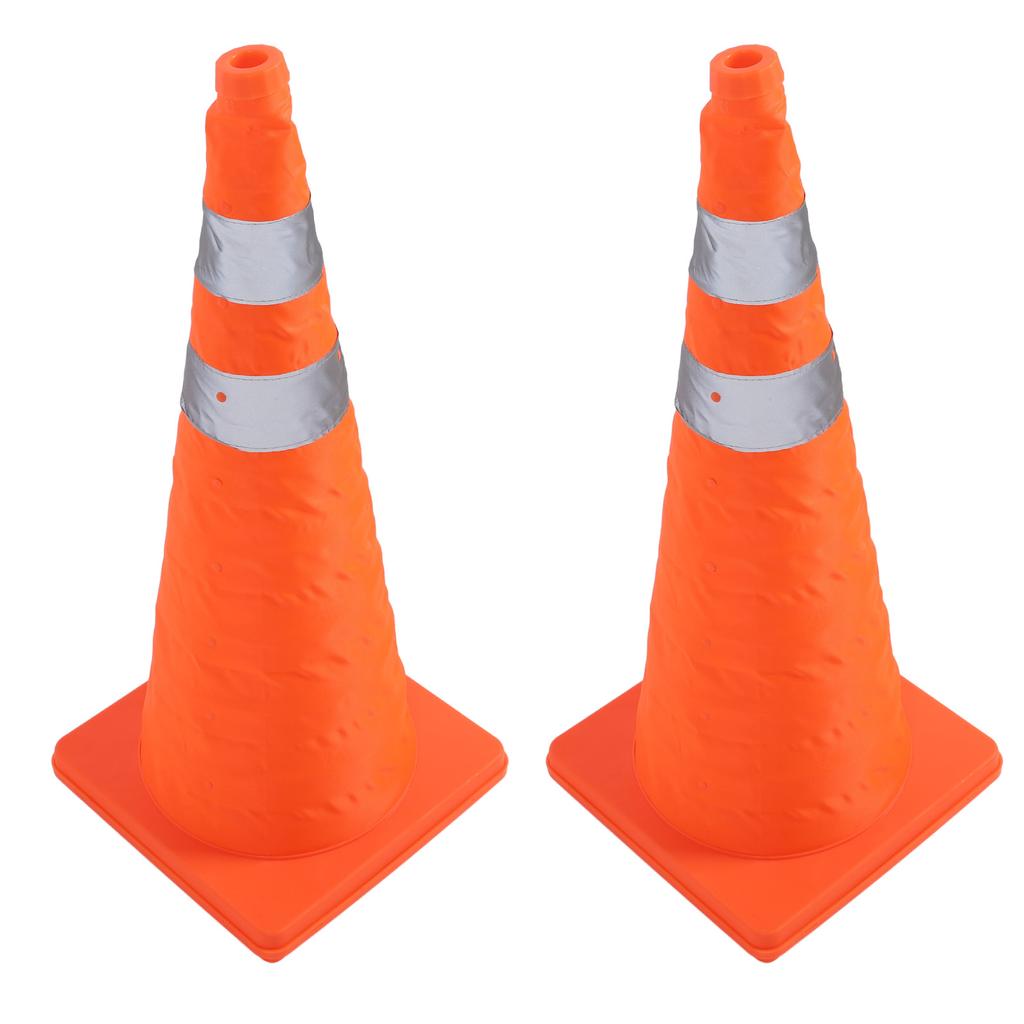 2PCS 70CM Folding Traffic Cones with Reflective Collar Orange Security Road Cone for Parking Lot