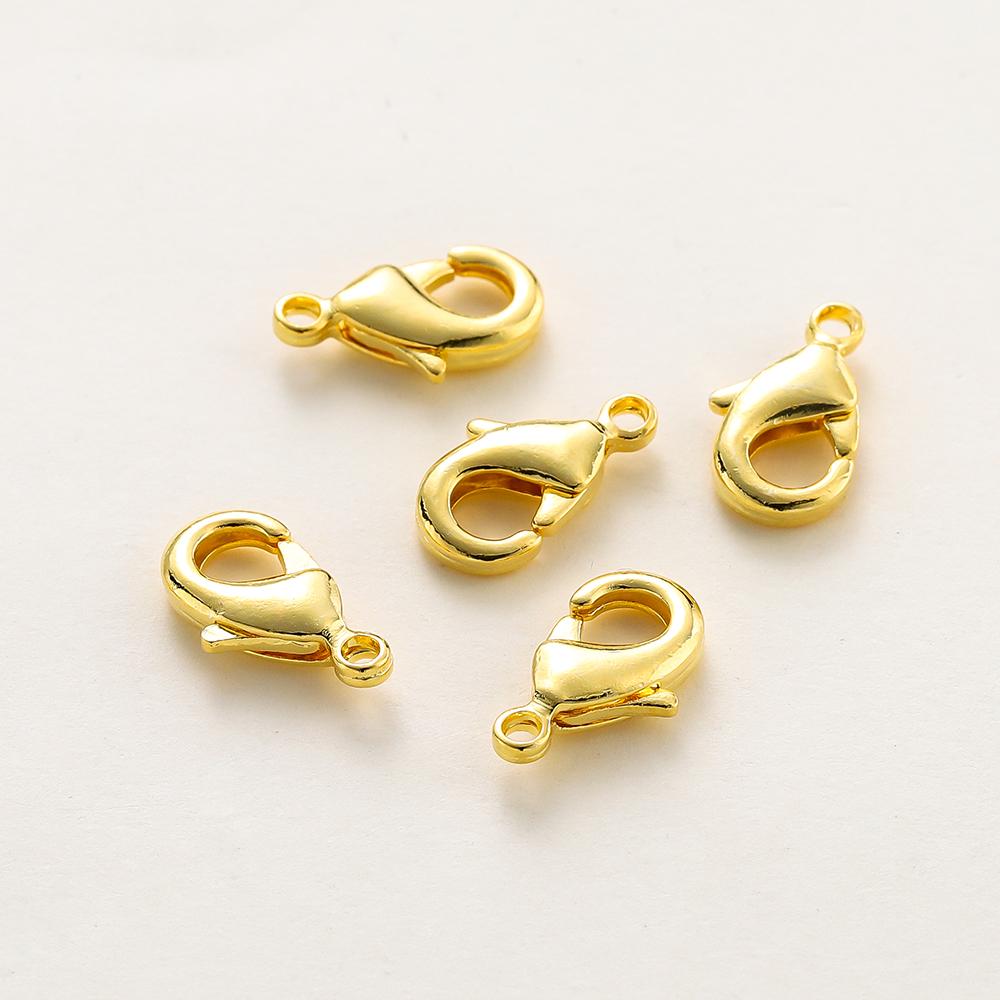 10pcs/bag 14K 18K Gold Plated 10mm 12mm 15mm Lobster Clasps Necklace Bracelet Connector Clips For DIY Jewelry Making Accessories