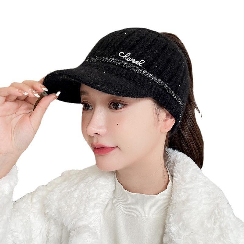 Autumn and winter versatile iron standard knitted rabbit wool hat women's fleece thickened warm ear protection duck tongue empty top hat