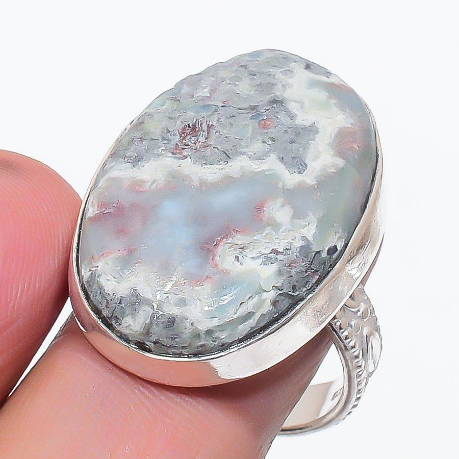 Natural Larimar Gemstone Handmade 925 Sterling Silver Jewelry Ring Size 9.5 u9K85