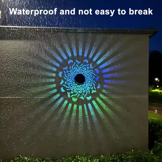 Solar Lights Outdoor Decorative Solar Powered Garden Lights with Intelligent Sensor Waterproof Metal Hollow Pattern Deck Step Wall Lights for Patio