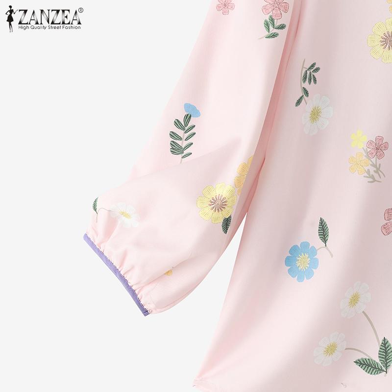 ZANZEA Bluză cu mânecă lungă, lejeră, cu gât rotund, florală