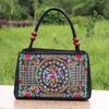 Ethnic style double-sided embroidered double-layer canvas bag middle-aged and elderly women's square bag