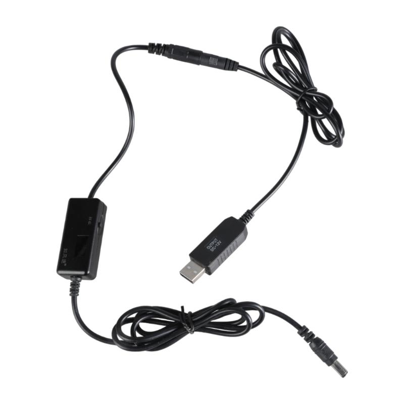 1m Long USB 5V to DC12V Power Converter Cable Wire, Voltage Step Up Adapter Cord Line with 5.5x2.1mm Output Black