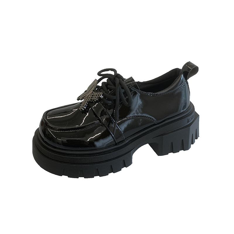 

Туфли-лоферы на шнуровке в стиле ретро с круглым носком, универсальные, на толстой платформе и каблуке, в британском стиле, новые, маленькие кожаные туфли jk, осенние женские 39 чёрный