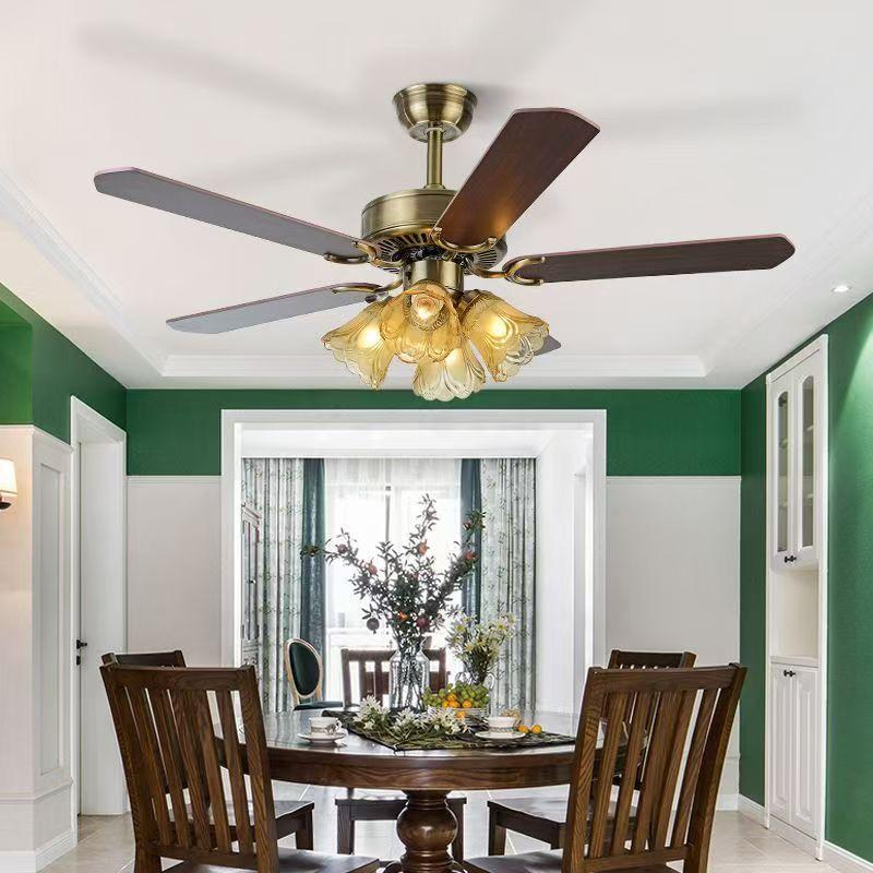 48-inch Remote Control 6-speed Reversible Interior Motor Dual Air Vane Ceiling Fan Lights