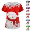 Women's Fashion Christmas Printed Work Uniform With Pocket T-Shirt Short Sleeve Top