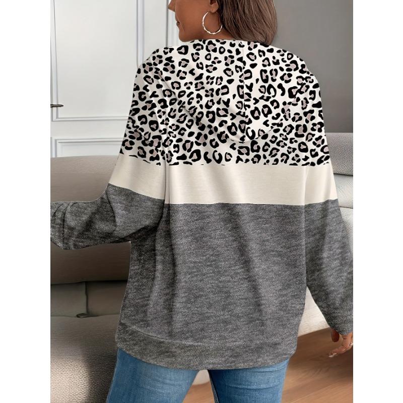 Damen S Pullover Hoodie mit Leopardenmuster Herbst Winter Lässiges Oberteil
