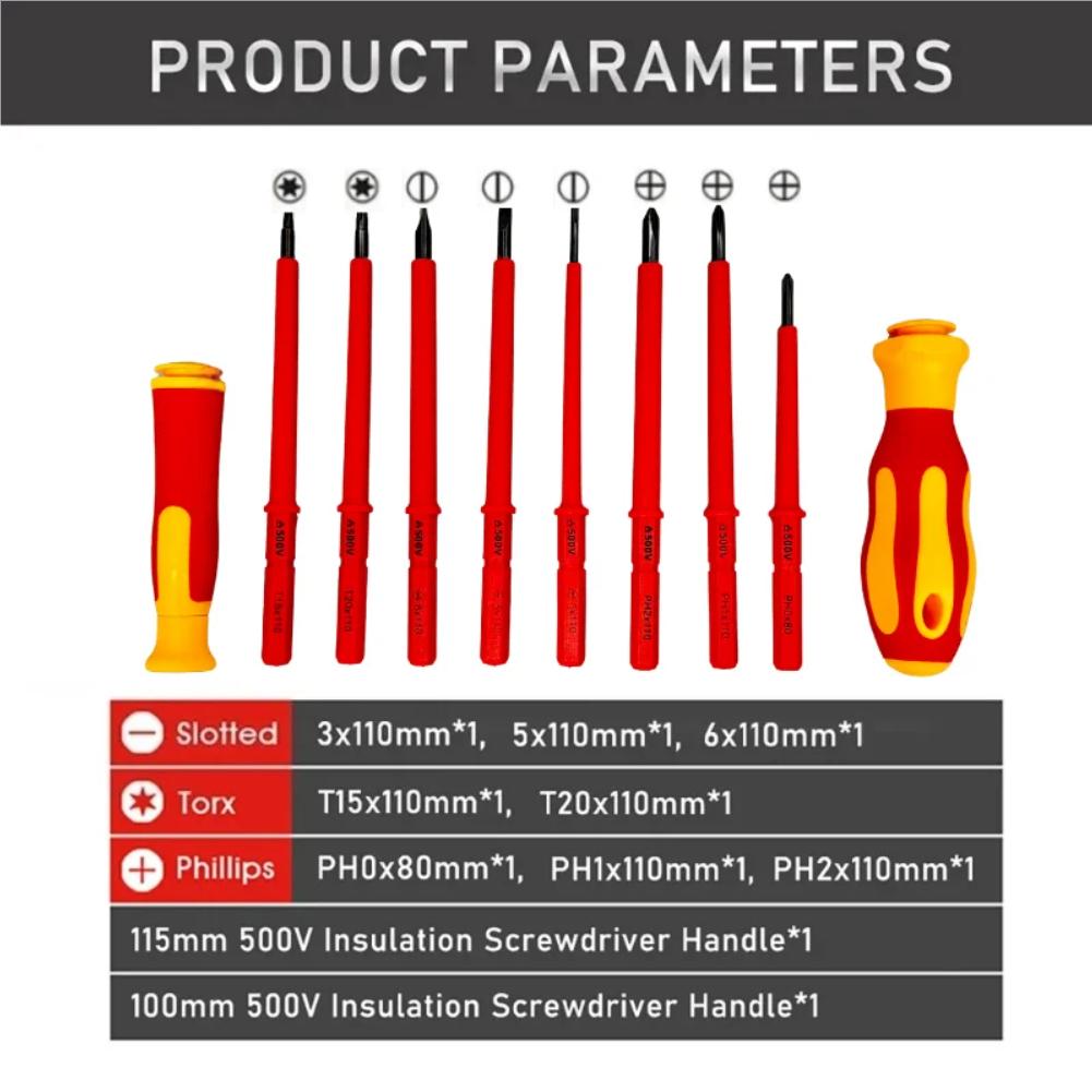 10 In 1 Interchangeable Blade 500V Insulated Screwdriver Set With Case Magnetic For Home Professional Electricians Repair Tools