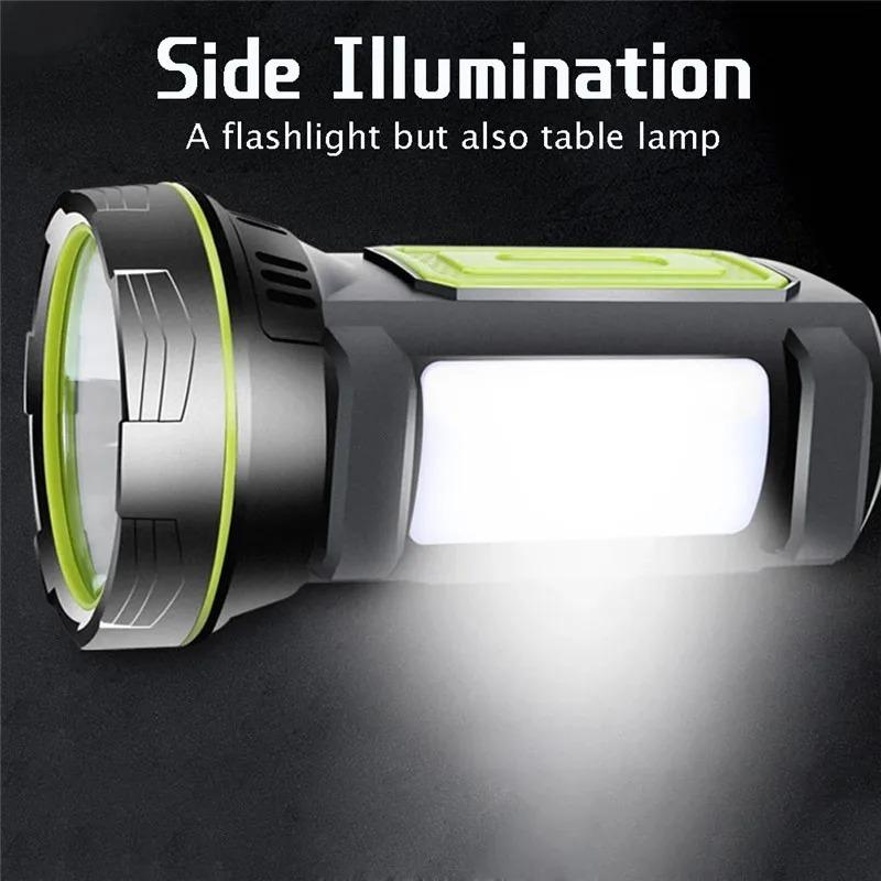 LED Strong Searchlight Flashlight Portable Hand Lamp Rechargeable 2 Lighting Modes Emergency Hiking Camping Energe Saving Torch