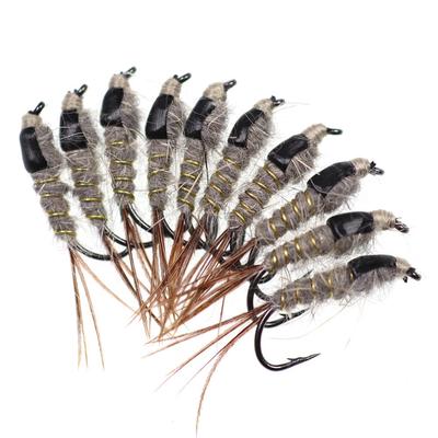 10ks Veľkosť 12 Gray Black Hare's Ear Nymph Klasická návnada na lov pstruhov