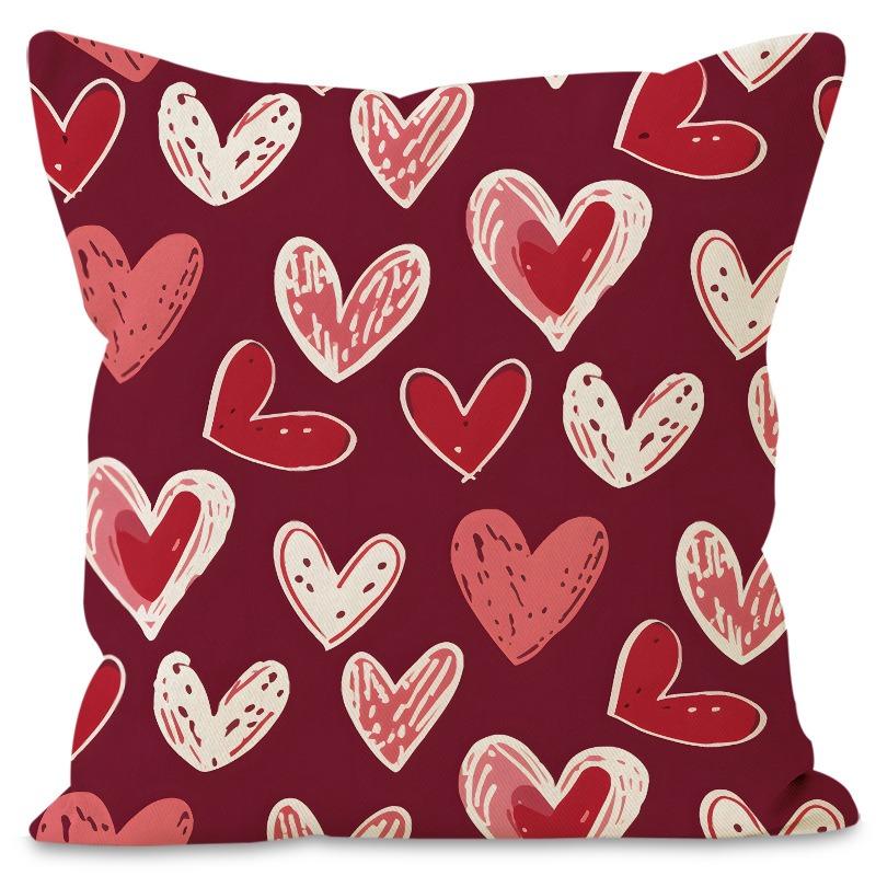 Love Heart Print Valentine'S Day Home Decor Pillowcase Bedroom Living Room Sofa Decoration Polyester Cushion Cover With Zipper