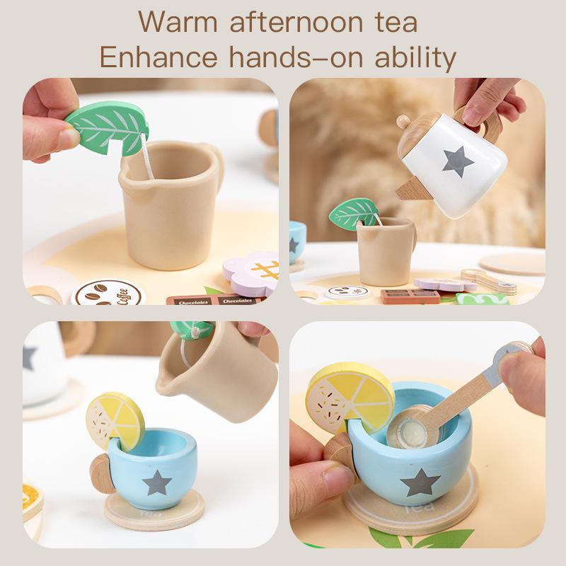 Wooden children's simulation role-playing house tea set exercises baby's social skills afternoon tea interactive toys