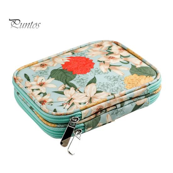 

Сумка для хранения вязаных крючком вещей, два отделения, сетчатые карманы, резинки, цветочный принт, портативный чехол для вязания крючком для путешествий и вязания зелёный