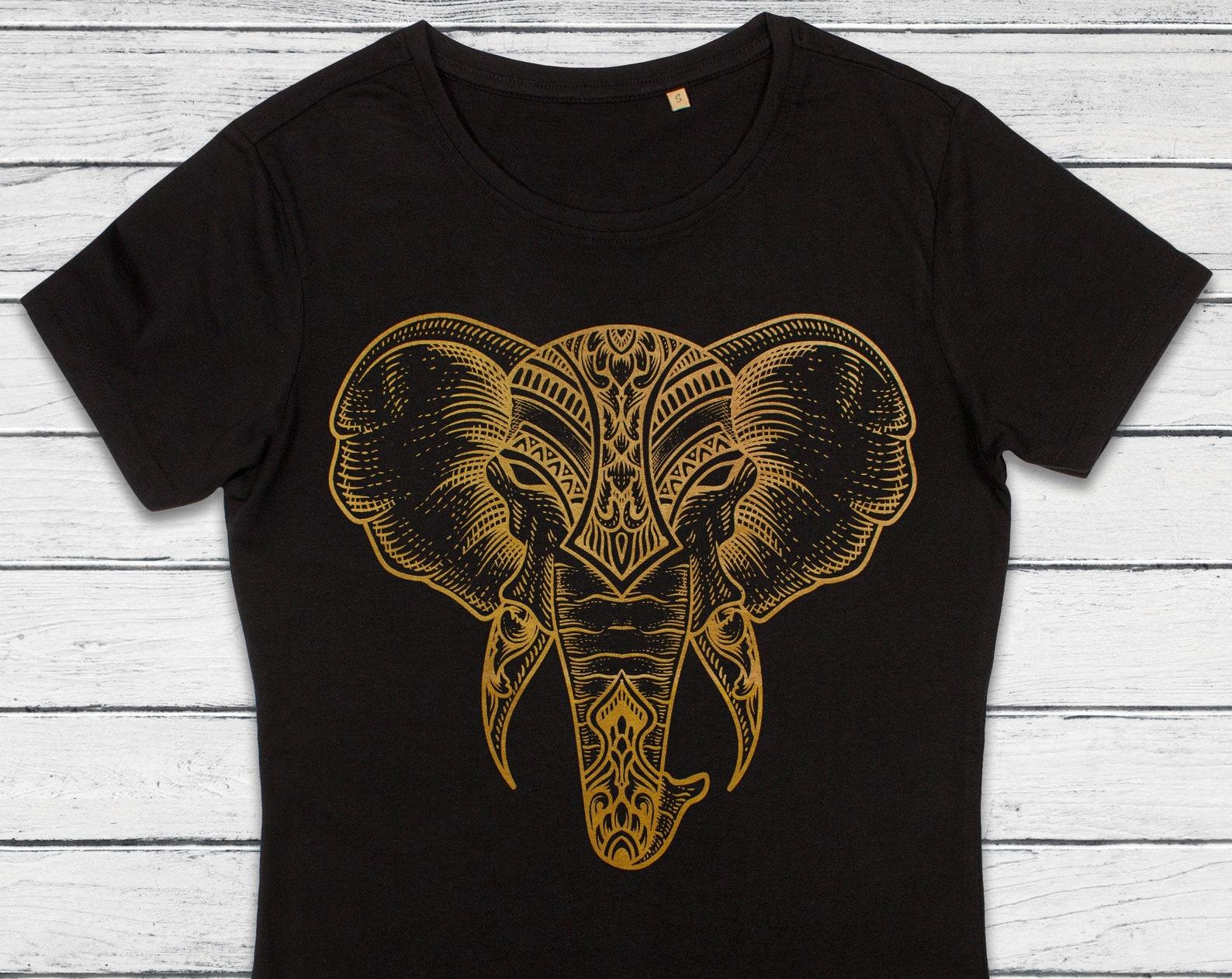 Elephant T-Shirt, Gold Henna Print, Organic Cotton Tee S