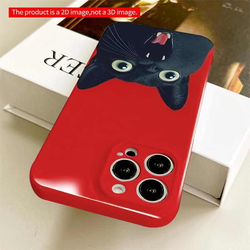 2DFlat Black Cat with Open Mouth All inclusive film hard iPhone case, compatible with iPhone 18 Pro Max 17 16 15 14 13 12 11