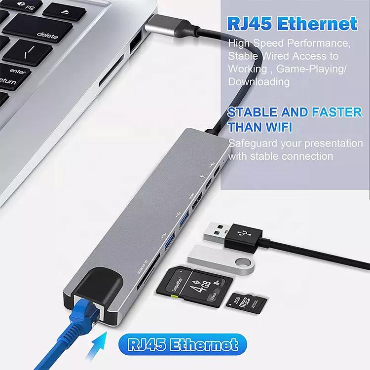 Usb-hub for Laptop Pc 4k 60Hz Type C 8 in 1 Hub Multi Function Adapter Docking Station Usb c Hub for Phone