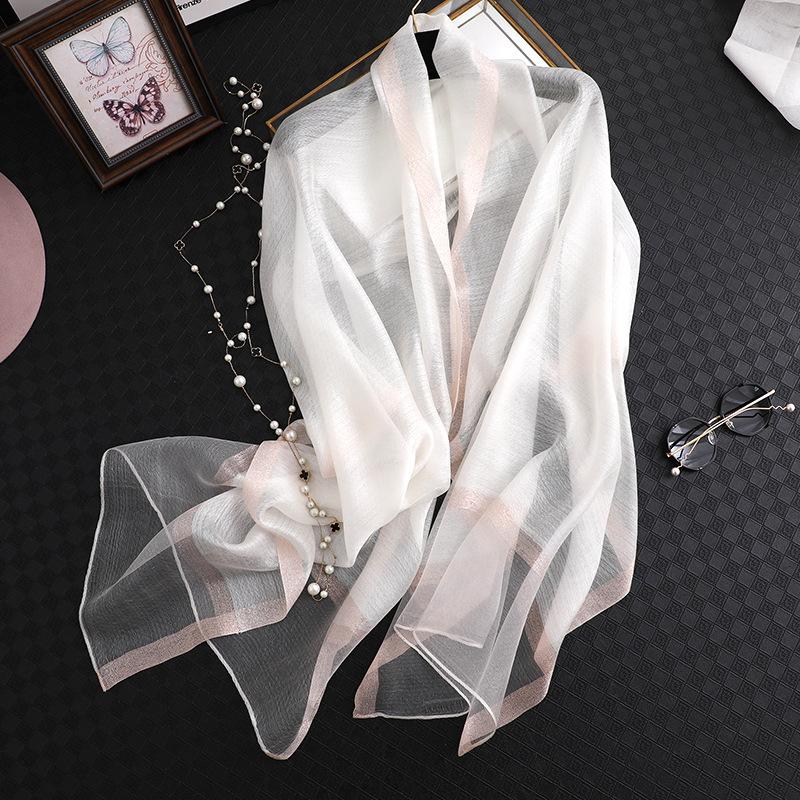 Enfärgad konstgjord sidensjal Lång scarf för kvinnor Höstsolskyddssjal