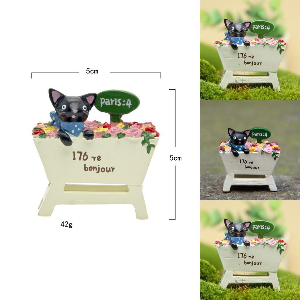 Creative Black Cat Moss Plant Decor Resin Cartoon Figurine For Home Garden And Display