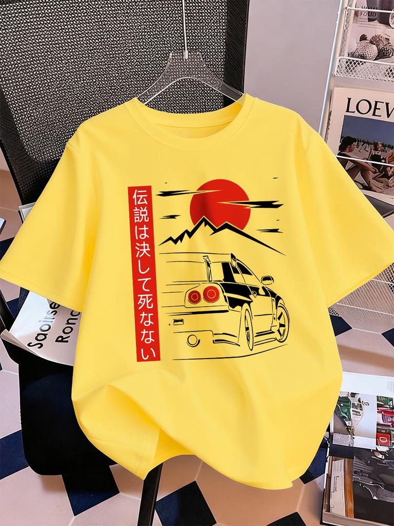 Car Is Heading At Sunrise Prints TShirts Women Summer Cotton Short Sleeve Tops ONeck Comfortable Loose T Shirt Casual Clothes