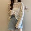Women's Hollowed Out Knitted Sweater for Spring and Summer Loose Fitting Sun Protection Cover Long Sleeved Unique Top