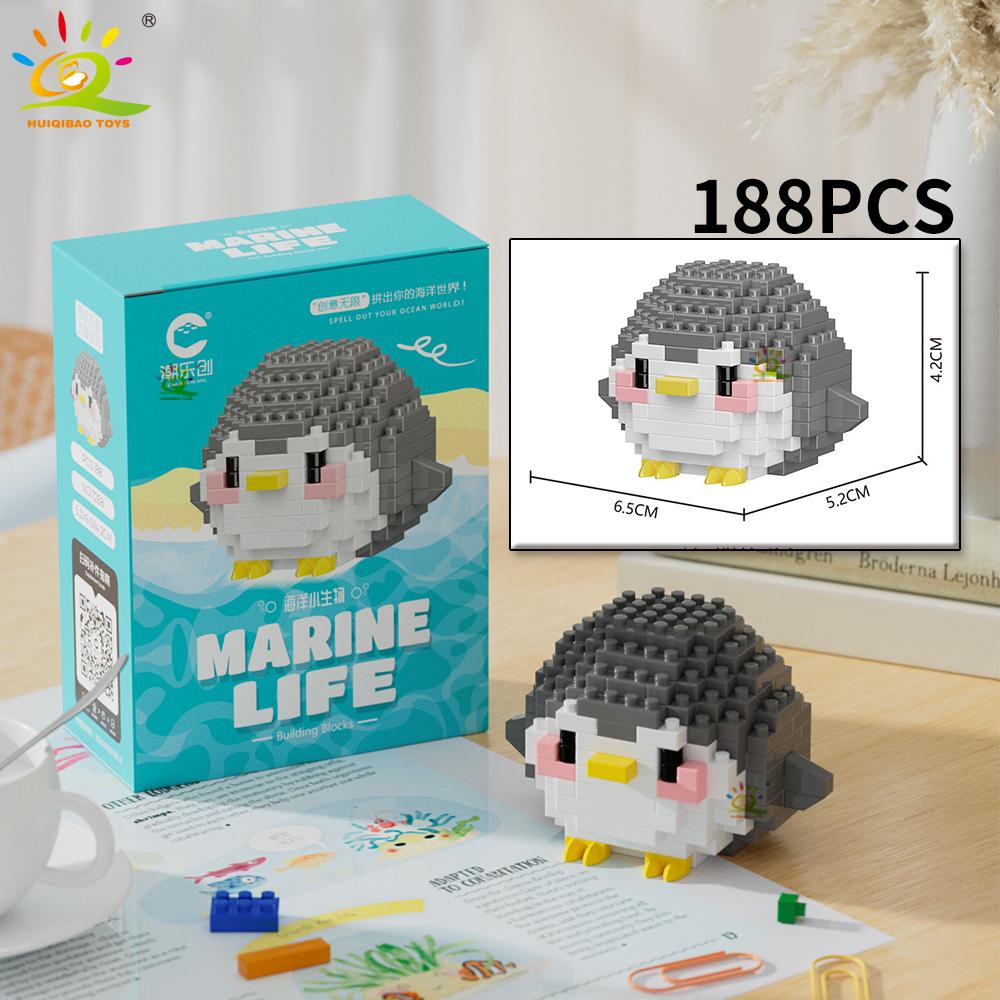 HUIQIBAO Mini Cute Shark Turtle Crab Sealife Animal Micro Building Block 3D Diamond Model Brick DIY City Toys for Children Kids