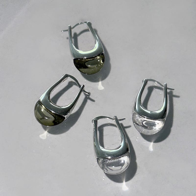 

mosxe [925silver] Curved stone earring (2color) olive green