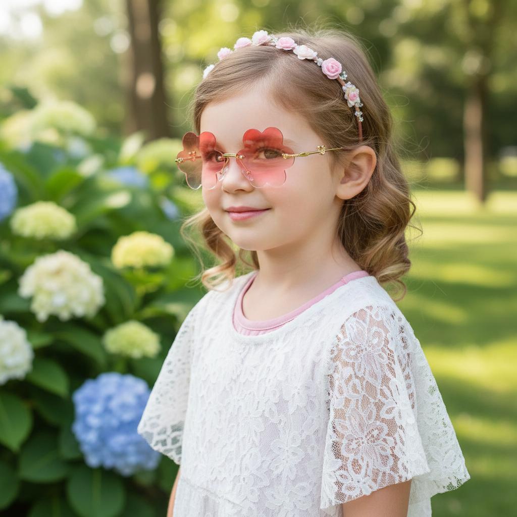 Trendy Children's Flower Rimless Sunglasses Uv Protection With Cute Decorations Sun Protection Glasses 6001