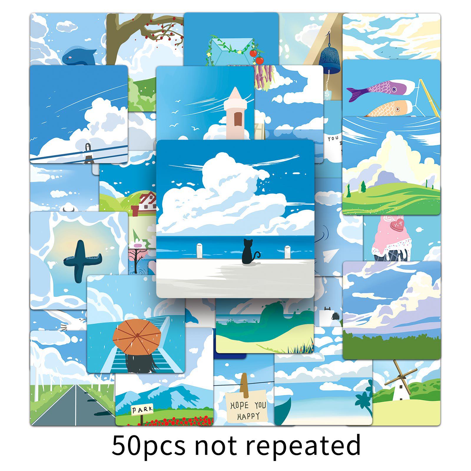 50-Piece Blue Sky & Clouds Cute Graffiti Waterproof Stickers for Phone & Suitcase