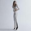 Spring and Autumn European-American Women's Two-Piece: Silver Sequin Long Skirt and Top