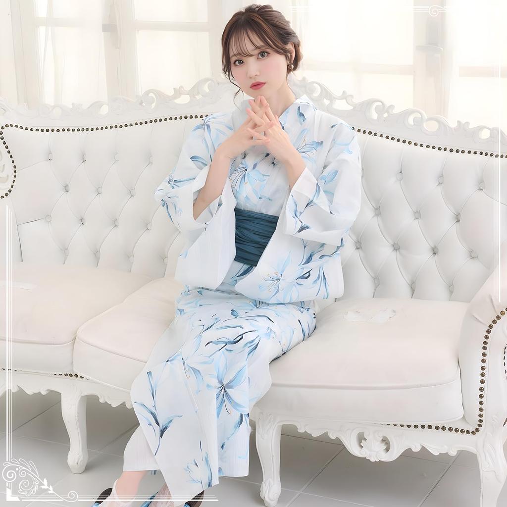 Yukata Heiko Obi traditional lily light perfect for summer festivals and fireworks one size fits [GRAXIA] Women's 2-Piece Set (soft sash), style,