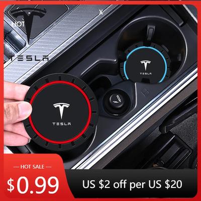 Car Sticker 2pcs Car Coaster Water Cup Bottle Holder Anti-slip Pad Accessories For Tesla Model 3 Y S X Roadster Cybertruck