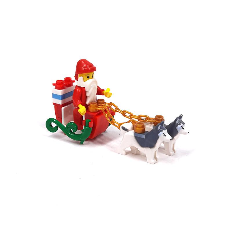 Compatible Christmas Sleigh Santa Husky Mosaic Small Particle Building Block Toy