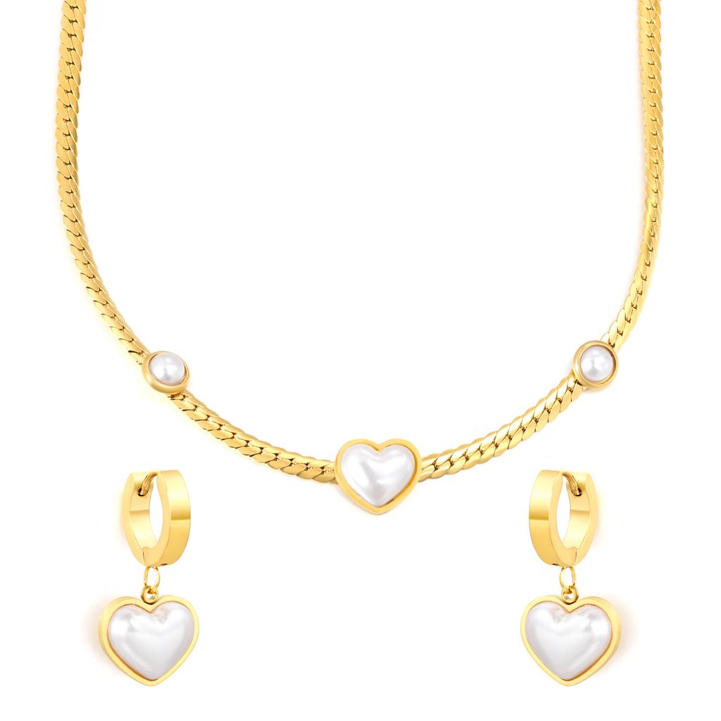 Fashion Stainless Steel Earrings Necklace Women's Light Luxury High-end Love Jewelry Set